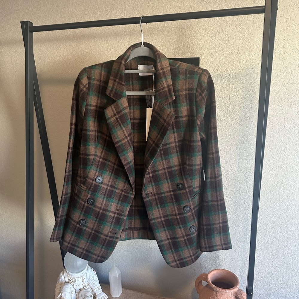 NWT, Vici Plaid Double-Breasted Blazer